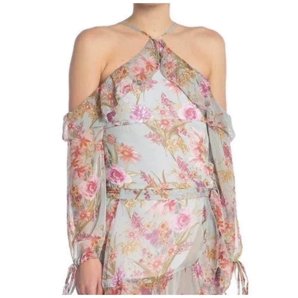 RAGA Anthropology Morning Floral Cold Shoulder Ruffle Blouse Top Size Small NWT